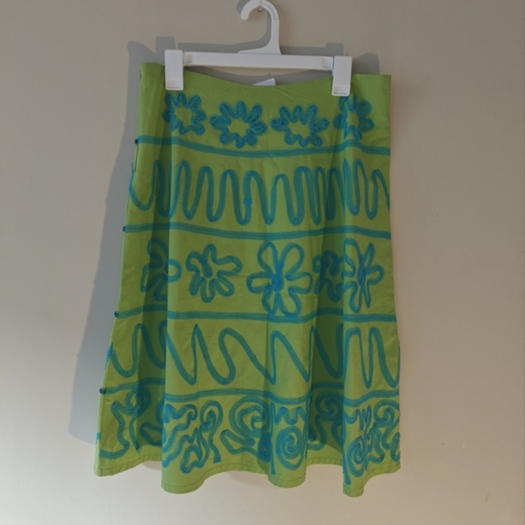 Anthropologie Basil & Maude Size 12 A-Line Full Skirt Beaded Sequins Green Blue - Picture 5 of 7